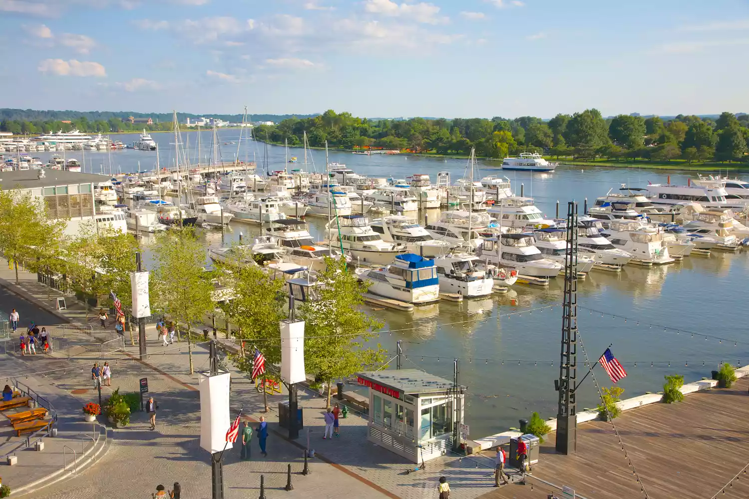 Aerial view of the Wharf Marina in Washington DC, USA