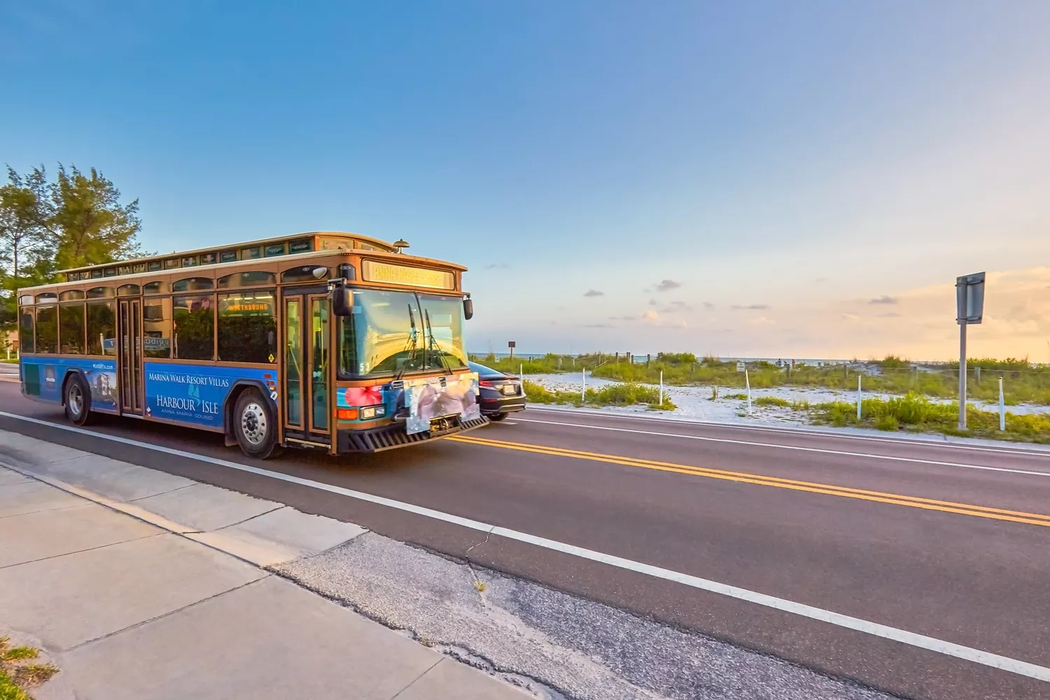 The Easy Rider is a free service trolley Bus around Anna Maria Island,Florida,USA