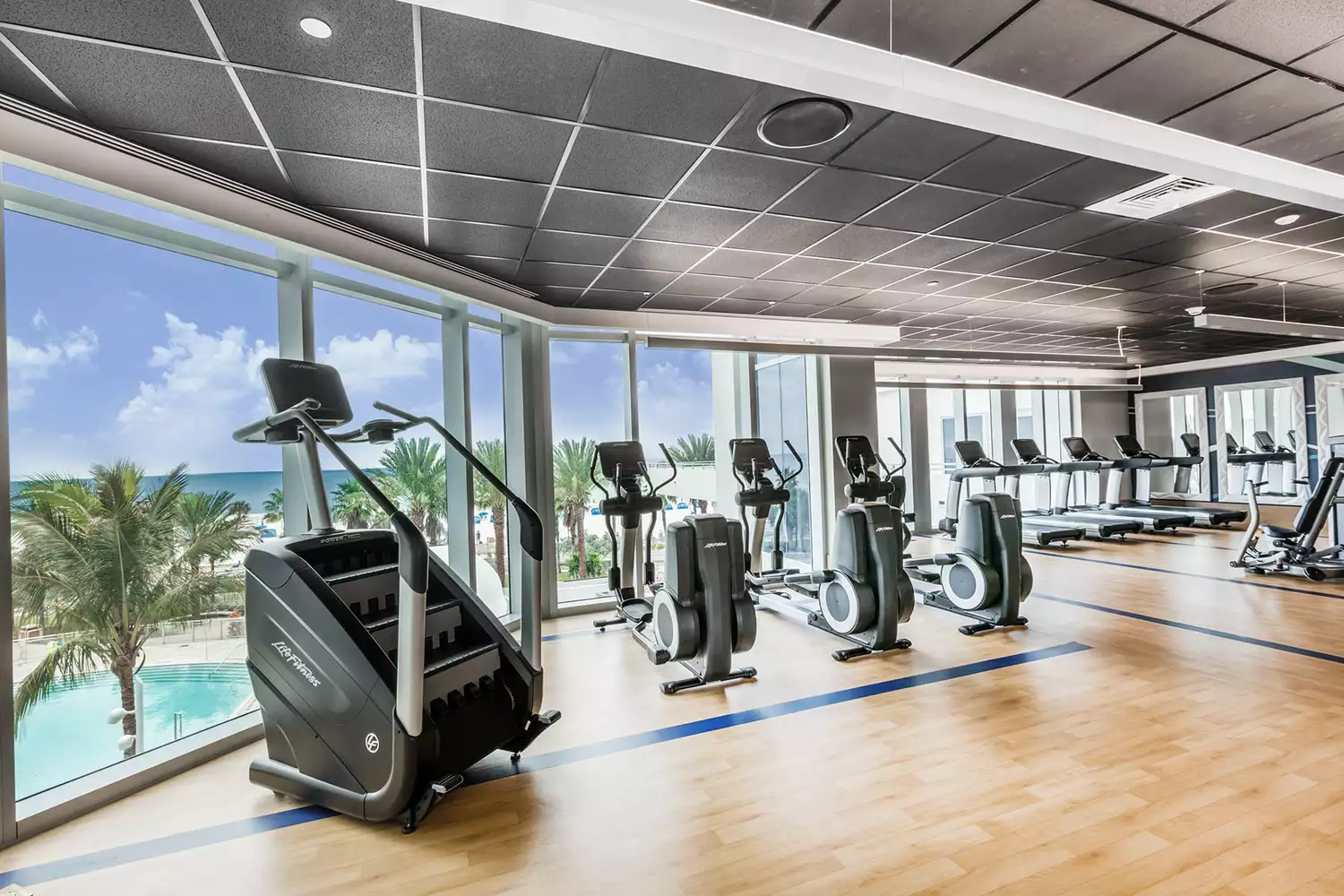 The fitness center inside the Wyndham Grand Clearwater Beach