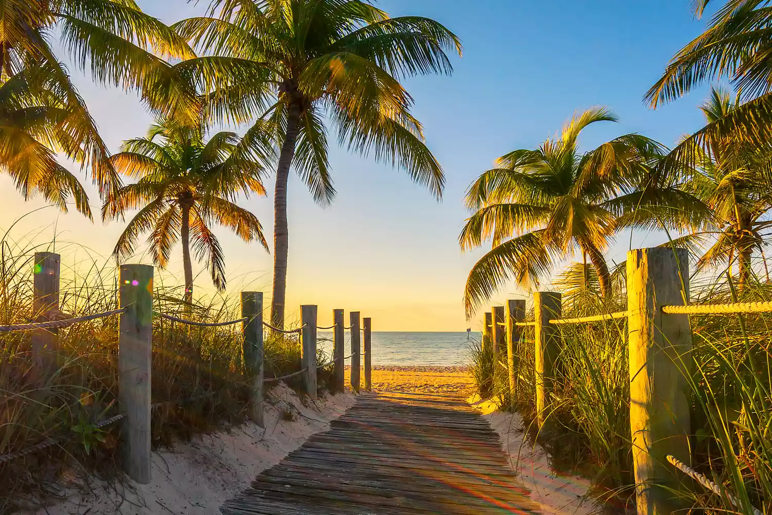 Chemin vers la plage au lever du soleil