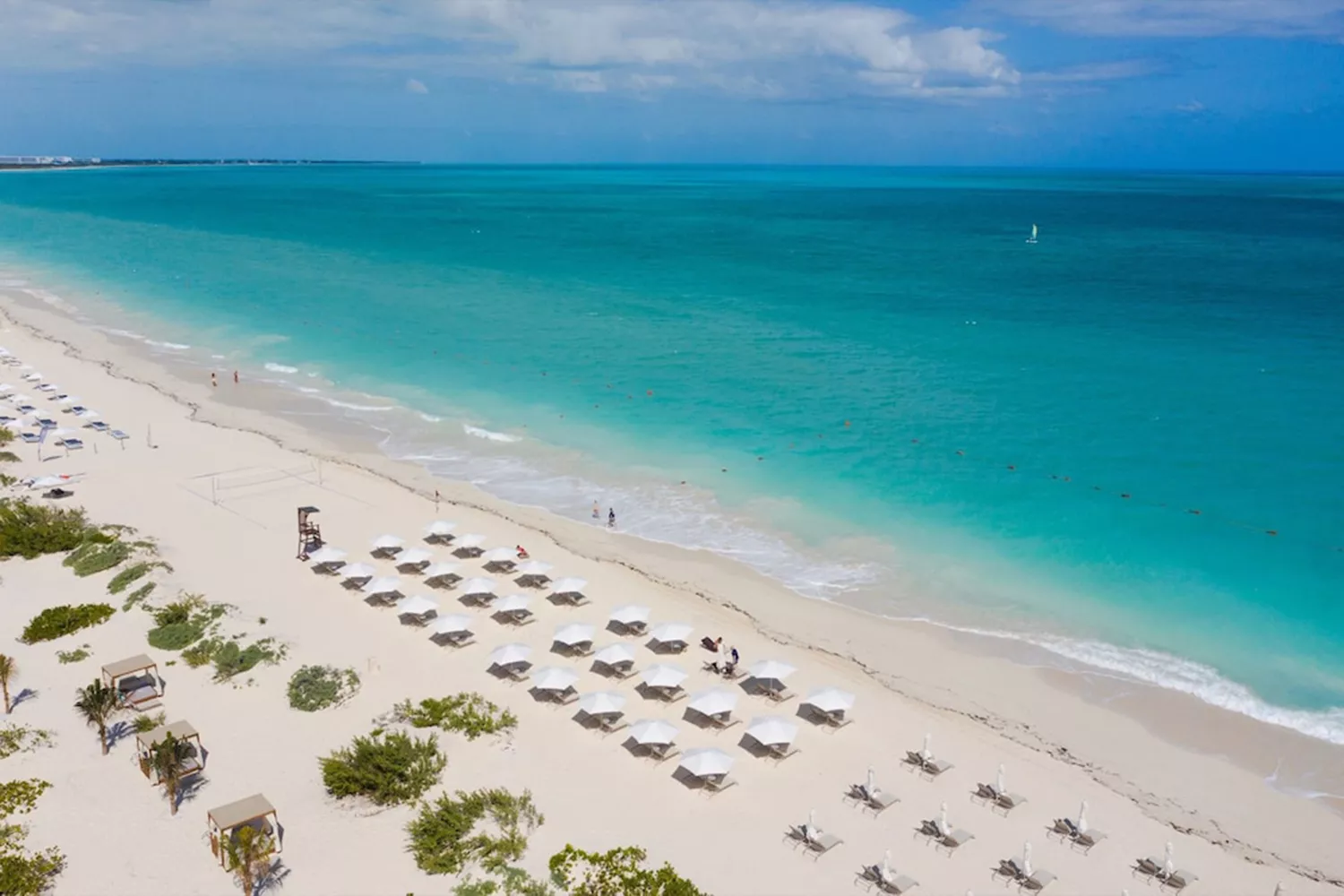 Aerial view of the beach at TRS Coral Hotel