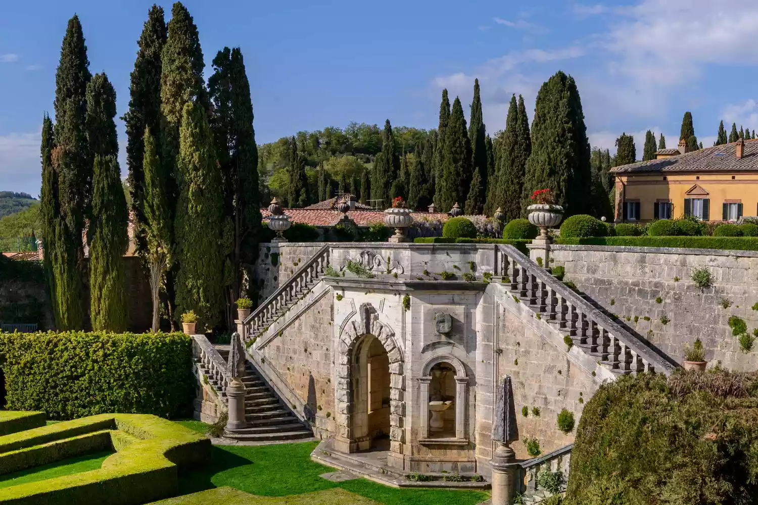 La Foce Villa interiors, garden exteriors in Tuscany