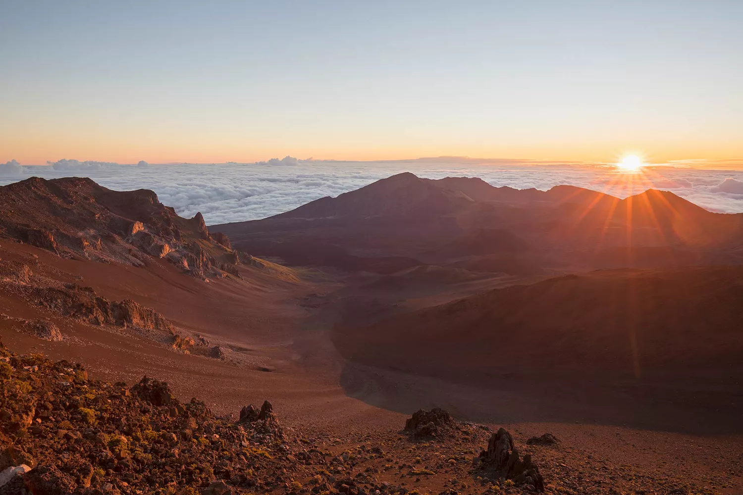 Crater of the Haleakala at the Haleakala National Park at sunrise, Maui, Hawaii