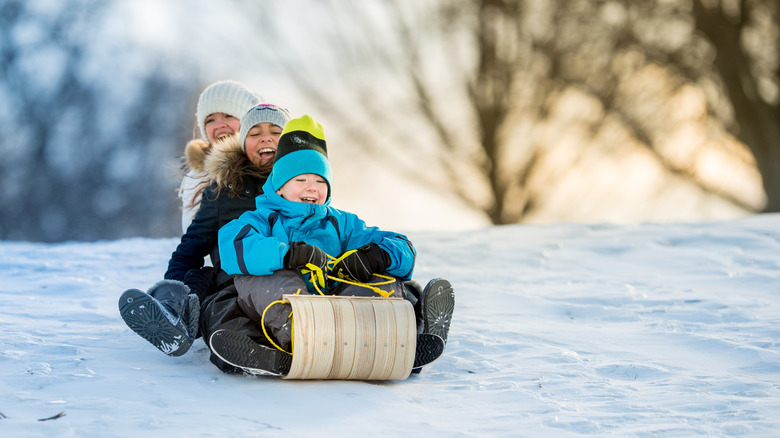 Enfants faisant de la luge