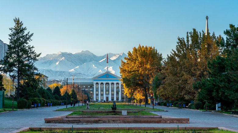 Paysage de la ville de Bishkek et montagnes